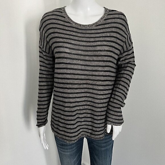 Eileen Fisher Women's Sweater Size XS Black White Stripes Wool Linen Blend - Picture 1 of 10